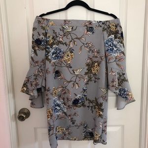 Grey and floral off the shoulder dress